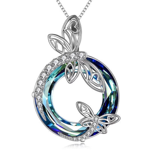 Sterling Silver Dragonfly Necklace Blue Crystal Birthday Anniversary Mothers Valentines Day Gifts for Women