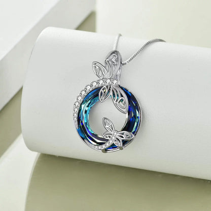 Sterling Silver Dragonfly Necklace Blue Crystal Birthday Anniversary Mothers Valentines Day Gifts for Women