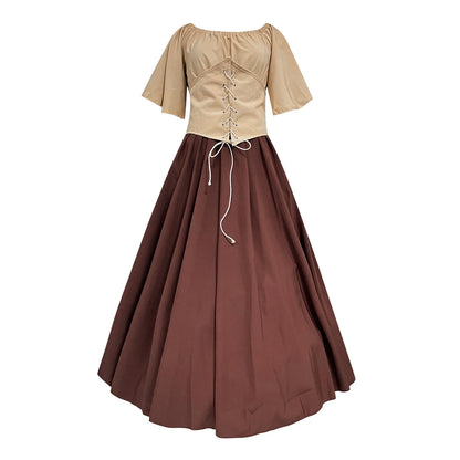 UPPADA Womens Renaissance Faire Dresses Medieval Irish Traditional plus Size Dresses Ruffle over Dress Corset Retro Cosplay Gown