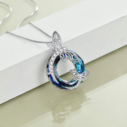 Sterling Silver Dragonfly Necklace Blue Crystal Birthday Anniversary Mothers Valentines Day Gifts for Women
