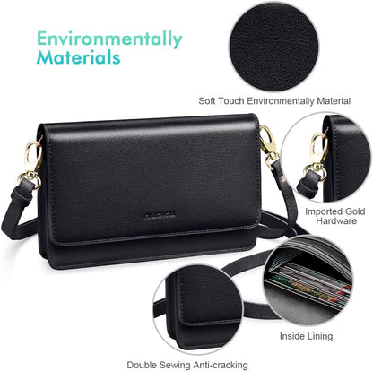 Women Small Crossbody Bag Cellphone Purse Wallet with RFID Card Slots 2 Straps Wristlet(Max 6.5'')